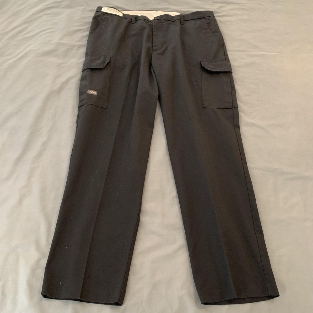 UniFirst Cargo Pants Mens 38x30 Black SofTwill Straight Leg Workwear Uniform